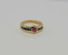 18K YG Ruby and Sapphire Ring, Maker T in Circle, Circa 1990, Size 7