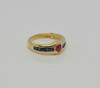 18K YG Ruby and Sapphire Ring, Maker T in Circle, Circa 1990, Size 7