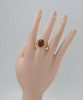 14K YG Red Jade Cabochon Ring Carved Dragon on Each Side, Circa 1990, size 9.75