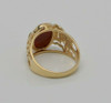 14K YG Red Jade Cabochon Ring Carved Dragon on Each Side, Circa 1990, size 9.75