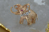 Fantastic Vintage 14K Rose Gold Diamond and Ruby Pink Elephant Pin, Circa 1950