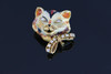 Superb Vintage 14K Yellow Gold Diamond Enamel Cat Pin or Pendant, Circa 1950