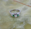 Diamond & Emerald Ring 14K WG Central Princess Diamond with Emeralds, Size 6.5