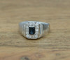 14K Man's WG Emerald Cut Sapphire and Diamond Ring Size 11 Circa 1980