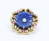 14K Yellow Gold Purple/Pink Sapphire Diamond Lapis Pearl Flower Pin, Circa 1930