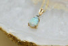 14K Yellow Gold Opal Crystal Teardrop Pendant on Link Chain 15"