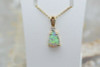 14K Yellow Gold Opal Crystal Teardrop Pendant on Link Chain 15"