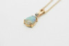 14K Yellow Gold Opal Crystal Teardrop Pendant on Link Chain 15"