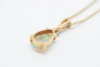 14K Yellow Gold Opal Crystal Teardrop Pendant on Link Chain 15"