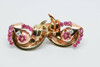 14K Yellow & Pink Gold Ruby and Diamond Ear Clips, Circa 1940's