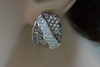 14K White Gold Omega Clip Diamond Pave Stud Earrings Champagne and White Diamond
