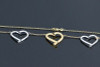 14K Yellow & White Gold Heart Chain 17" Long, Circa 1990