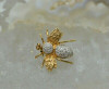 14K Yellow Gold Diamond Bee Pin, Diamond Body and Thorax, Circa 1980