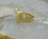 14K Large YG Rams Head Ring with Ruby Eyes Handmade Size 8.75 Circa 1980