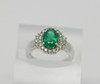 Superb 14K WG Oval Emerald Faceted and Diamond Halo Ring Size 7 Circa 1990