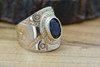 Vintage 14K YG Garnet Native American Indian Style Ring Size 11 Crica 1950