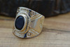 Vintage 14K YG Garnet Native American Indian Style Ring Size 11 Crica 1950