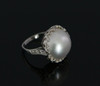 Vintage Platinum Mabe Pearl Ring with Diamond Accent Band Circa 1950, Size