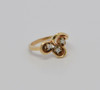 14K Yellow Gold 3 Leaf Diamond Ring in Scrolled Design Circa 1970, Size 5.75