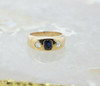 Victorian Period Yellow Gold Men's Sapphire and Rose Cut Diamond Ring Size 7.5