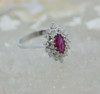 14K White Gold Ruby Marquis Double Diamond Halo Ring Size 6.25 Circa 1980