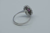 14K White Gold Ruby Marquis Double Diamond Halo Ring Size 6.25 Circa 1980