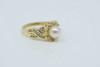 14K Yellow Gold White Pearl and Diamond Halo Ring Size 6.75 Circa 1960