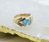 10K Yellow Gold Blue Topaz Ring with 4 Round Diamonds Size 7 Circa 1970