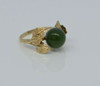 10K Yellow Gold Nephrite Jade Ball Leaf Ring Size 5.5 Circa 1950