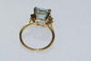 14K Yellow Gold Emerald Cut Aquamarine & Diamond Ring, size 7