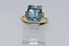 14K Yellow Gold Emerald Cut Aquamarine & Diamond Ring, size 7