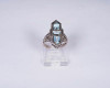 18K White Gold Filigre 3 Stone Aquamarine Ring size 4.5