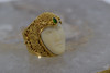 Superb 18K Large Yellow Gold Ring with a Woman's Head & Green Stone,size 7