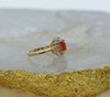 14K YG Spessartite Garnet Checkerboard Cut Diamond Halo Ring Size 6 Circa 1980