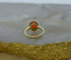 14K YG Spessartite Garnet Checkerboard Cut Diamond Halo Ring Size 6 Circa 1980