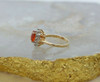 14K YG Spessartite Garnet Checkerboard Cut Diamond Halo Ring Size 6 Circa 1980
