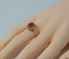 14K YG Spessartite Garnet Checkerboard Cut Diamond Halo Ring Size 6 Circa 1980