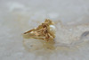 14K YG  White Pearl Wirework Flower Form Ring Size 6.5 Circa 1970