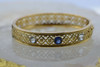 Vintage 14K Yellow Gold Hinged Bangle Bracelet Gem Set Circa 1950