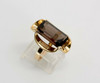 14K Yellow Gold Large Rectangle Smokey Quartz Ring Circa 1970, Size 8