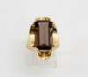 14K Yellow Gold Large Rectangle Smokey Quartz Ring Circa 1970, Size 8