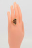 14K Yellow Gold Large Rectangle Smokey Quartz Ring Circa 1970, Size 8