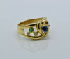 18K YG Sapphire Diamond Ruby and Emerald Artistic Ring Size 7.25 Circa 1990