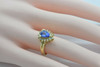 14K Yellow Gold Tanzanite Pear and Round Diamond Halo Ring Size 5.5 Circa 1990