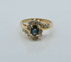 14K Yellow Gold Blue Green Sapphire Diamond Ring Size 5.25 Circa 1980