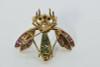 14K Yellow Gold Bee Pin with Pearl Turquoise Ruby & Diamonds Circa 1960