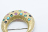14K YG Crescent Moon Pin with Turquoise Sapphire Ruby & Emerald Circa 1950