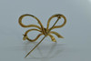 Super 14K Yellow Gold Seed Pearl Bow Pin Pendant Circa 1920