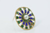 14K Yellow Gold Pearl with Blue and Green Enamel Pin Circa 1950