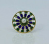 14K Yellow Gold Pearl with Blue and Green Enamel Pin Circa 1950